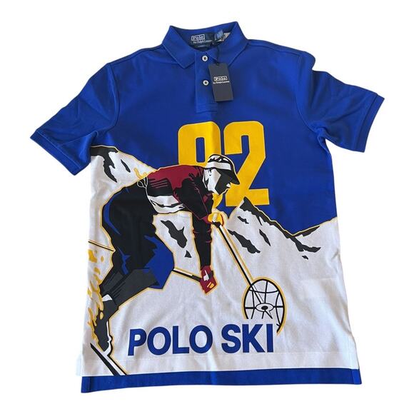 Polo Ralph Lauren Classic Fit Ski Graphic Blue Print Polo Shirt Men Size S - Picture 2 of 10